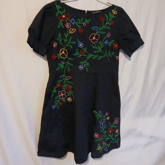 eShakti Sz XL 18 (US 12) Black Floral Embroidered Dress cotton blend - Picture 1 of 15